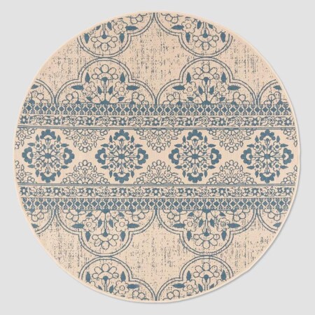 Safavieh 6 ft. 7 in. x 6 ft. 7 in. Beach House Contemporary Round Indoor & Outdoor Area Rugs; Blue & Creme BHS174M-6R